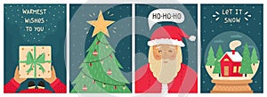 Cute Christmas set of 4 New year greeting cards.