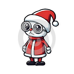 Cute Christmas sticker darling snowman in red suit. transparent background version available
