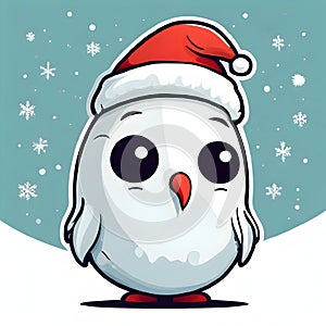 Cute Christmas sticker illustration portly little snowman