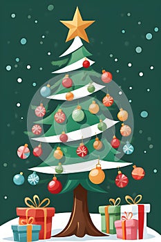 A cute christmas tree, that captures the spirit of holiday season, cartoonish, whimsy and fun, printable