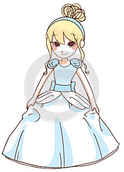 Cute cinderella blue dress.vector illustration white background