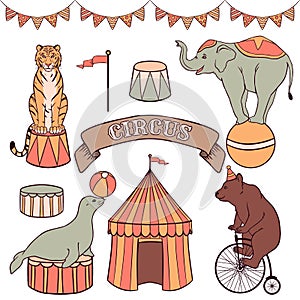 Cute circus animals set