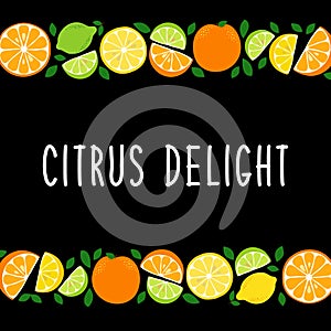 Cute Citrus Delight Fruits Lemon, Lime and Orange background in vivid tasty colors