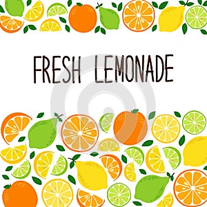 Cute Citrus Fruits Lemon, Lime and Orange background in vivid tasty colors ideal for Fresh Lemonade