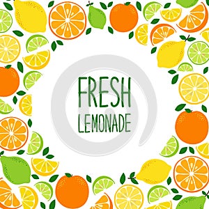 Cute Citrus Fruits Lemon, Lime and Orange background in vivid tasty colors ideal for Fresh Lemonade