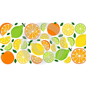 Cute Citrus Fruits Lemon, Lime and Orange background in vivid tasty colors ideal for Fresh Lemonade