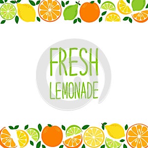 Cute Citrus Fruits Lemon, Lime and Orange background in vivid tasty colors ideal for Fresh Lemonade