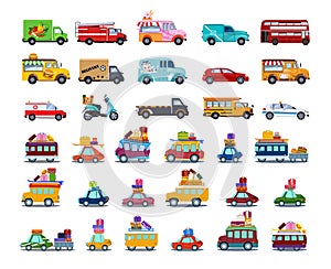 Cute City Transport Set, Colorful Childish Cars and Vehicles Vector Illustration