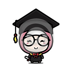 A cute and clever female cartoon character becomes a scholar wearing a scholar costume