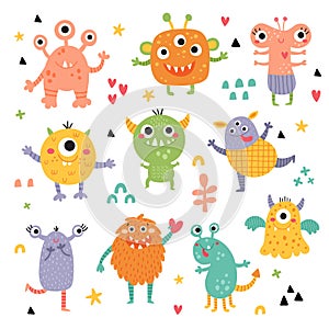 cute clipart set of funny monsters for kids