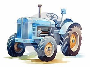 Cute clipart of watercolor illustration of country tractor on white