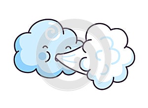 Cute cloud blowing wind. Cartoon character with funny face.