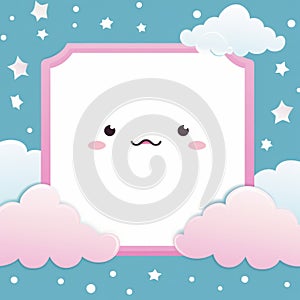 a cute cloud with a pink frame and stars in the sky