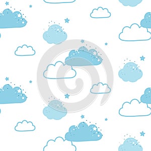Cute Cloud Seamless Pattern blue and white vector background