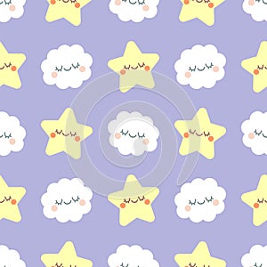 Cute cloud and star with closed eyes pattern