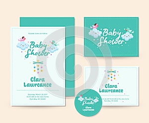 Cute Cloud Theme Baby Shower Invitation Card Illustration Template