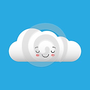 Cute cloud vector illustration drawing. Kawaii cartoon cloud with cute face, print or icon