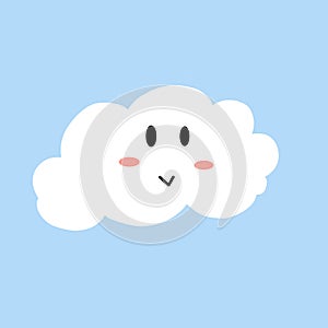 Cute cloud vector illustration drawing. Kawaii cartoon cloud with cute face, print or icon