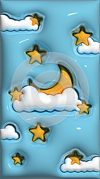 Cute Clouds and Stars Wallpapper