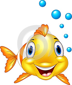 Cute clown fish cartoon underwater and bubble