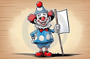 cute clown holding a piece of paper as announcement, promo or ad