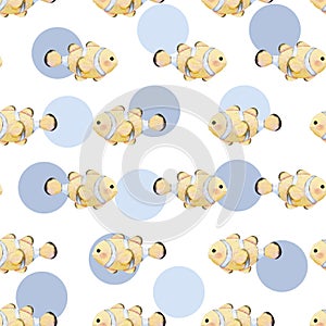 Cute Clownfish Seamless Pattern on white background illustration
