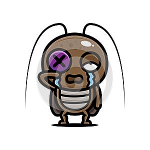 Cute cockroach animal cartoon characters are sad and crying while rubbing their eyes