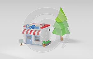 cute coffee low poly isometric shop and store ,building