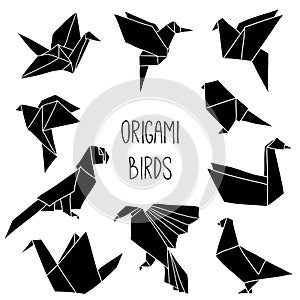 Cute collection with 10 black origami bird silhouettes