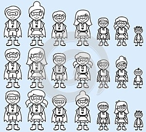 Cute Collection of Diverse Stick Figure Superheroes or Superhero Families