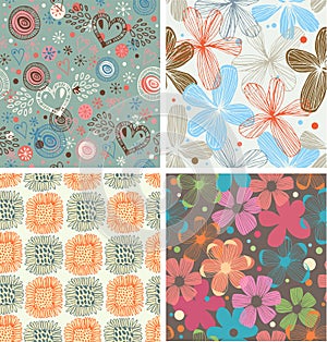 Cute collection of floral patterns Set of beautiful unusual backgrounds with flowers