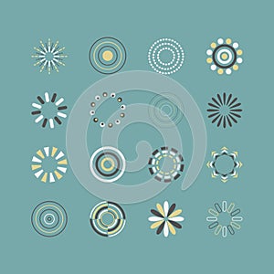 Cute color circle emblem icons design elements set on teal