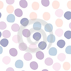 Cute colored polka dots seamless pattern on white background. Funny wallpaper