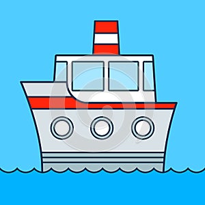 Cute colored vector cartoon ship cruising on water