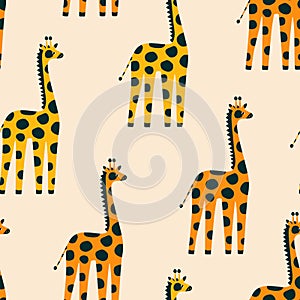 Cute colorful African giraffes hand drawn vector illustration. Funny safari animals seamless pattern for kids fabric.