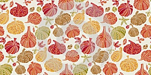 Cute colorful assorted pumpkins seamless pattern