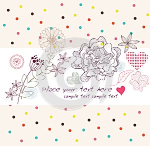 Cute colorful background with flowers and hearts