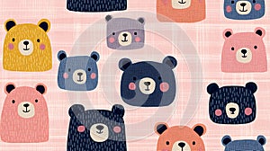 Cute Colorful Bear Pattern on Pink Textured Background