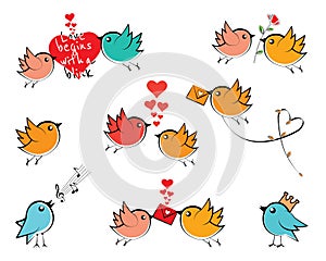 Cute colorful bird cartoon character, vector.