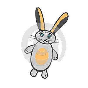 Cute colorful bunny rabbit cartoon icon. Child toy. Idea for decors, school holidays, childhood themes. Vector isolated artwork.