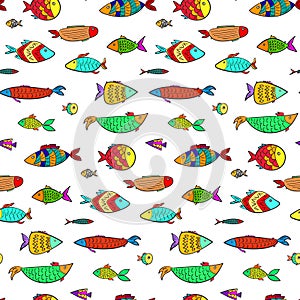 Cute colorful cartoon aquarium fishes pattern