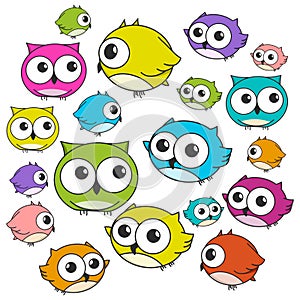Cute colorful cartoon doodle owls vector. Kawaii owl. Sweet kid icons. Ipad Pro Procreate drawing 