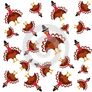 Cute colorful cartoon pattern of turkey bird for Happy Thanksgiving.