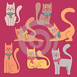 Cute colorful cats vector set