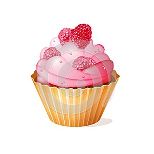 Cute colorful cream cupcake with raspberry taste. vector dessert decoration clip art