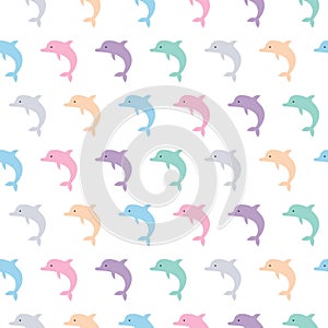 Cute colorful dolphins seamless pattern background, summer print for textile and card design