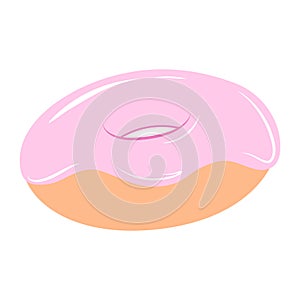 Cute, colorful donut with pink glaze. Realistic vector illustration in flat style