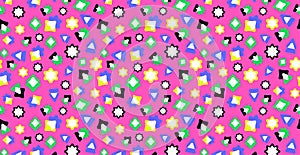 Cute colorful doodles. Bright geometric pattern. Festive children`s background