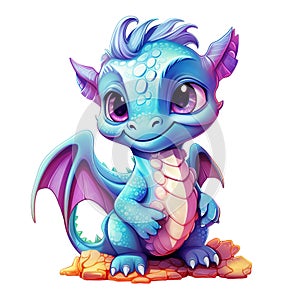 A cute colorful dragon for kids painting on a clean background. Png for Sublimation Printing, Cartoon, Mythical creatures, Ancient