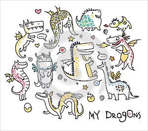 Cute colorful dragons pattern